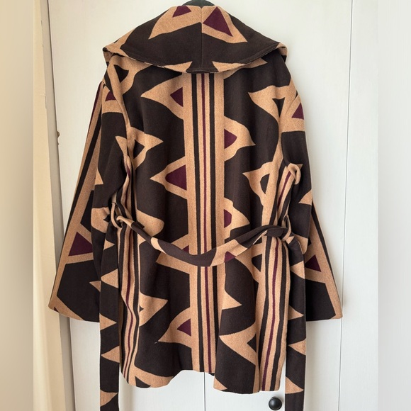NWT Banana Republic Vilama Print Fall Wool Wrap Coat in Malbec Rad/Tan Size M/L - Picture 7 of 12